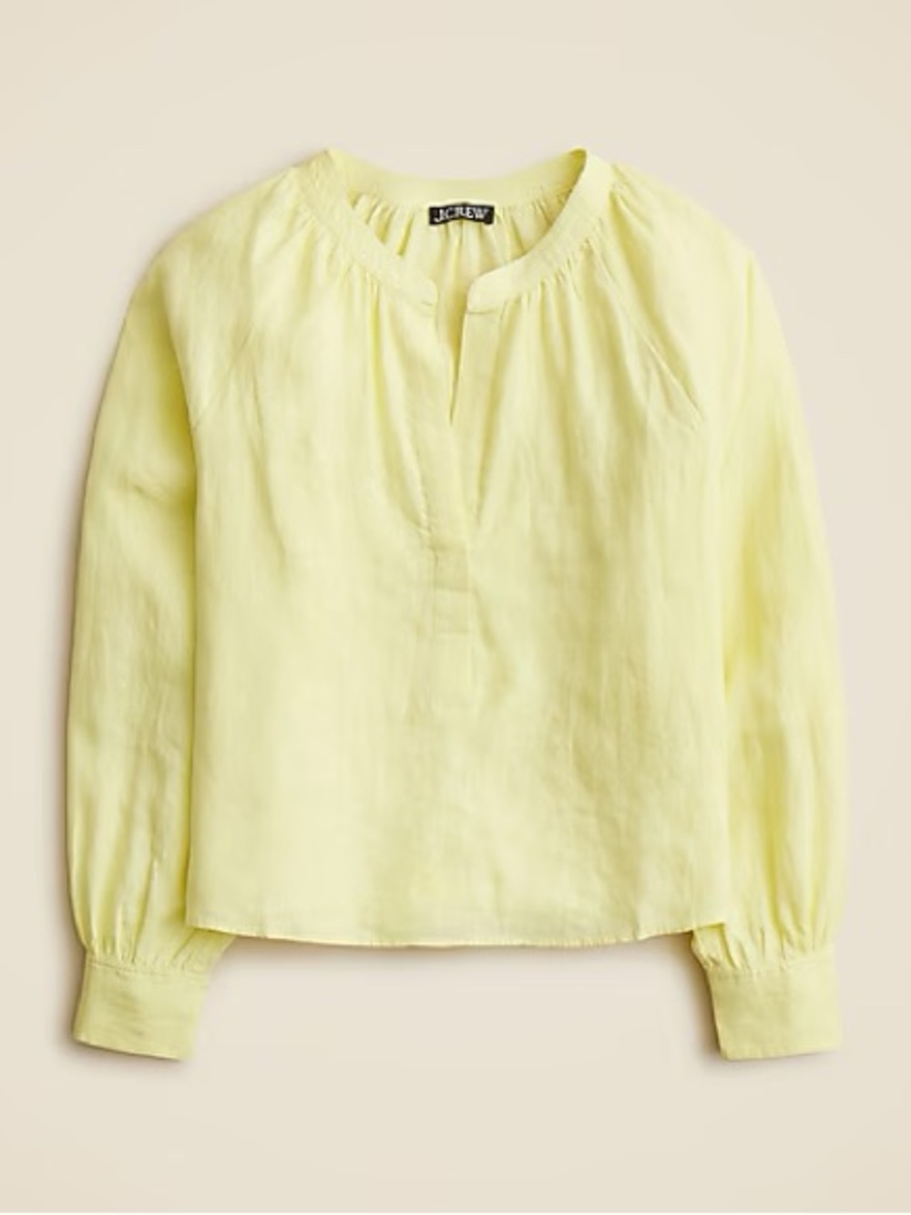 J. Crew Pale Yellow Linen Split-Neck Top